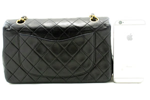 CHANEL Classic Double Flap 9" Chain Shoulder Bag Black Lambskin L41 hannari-shop
