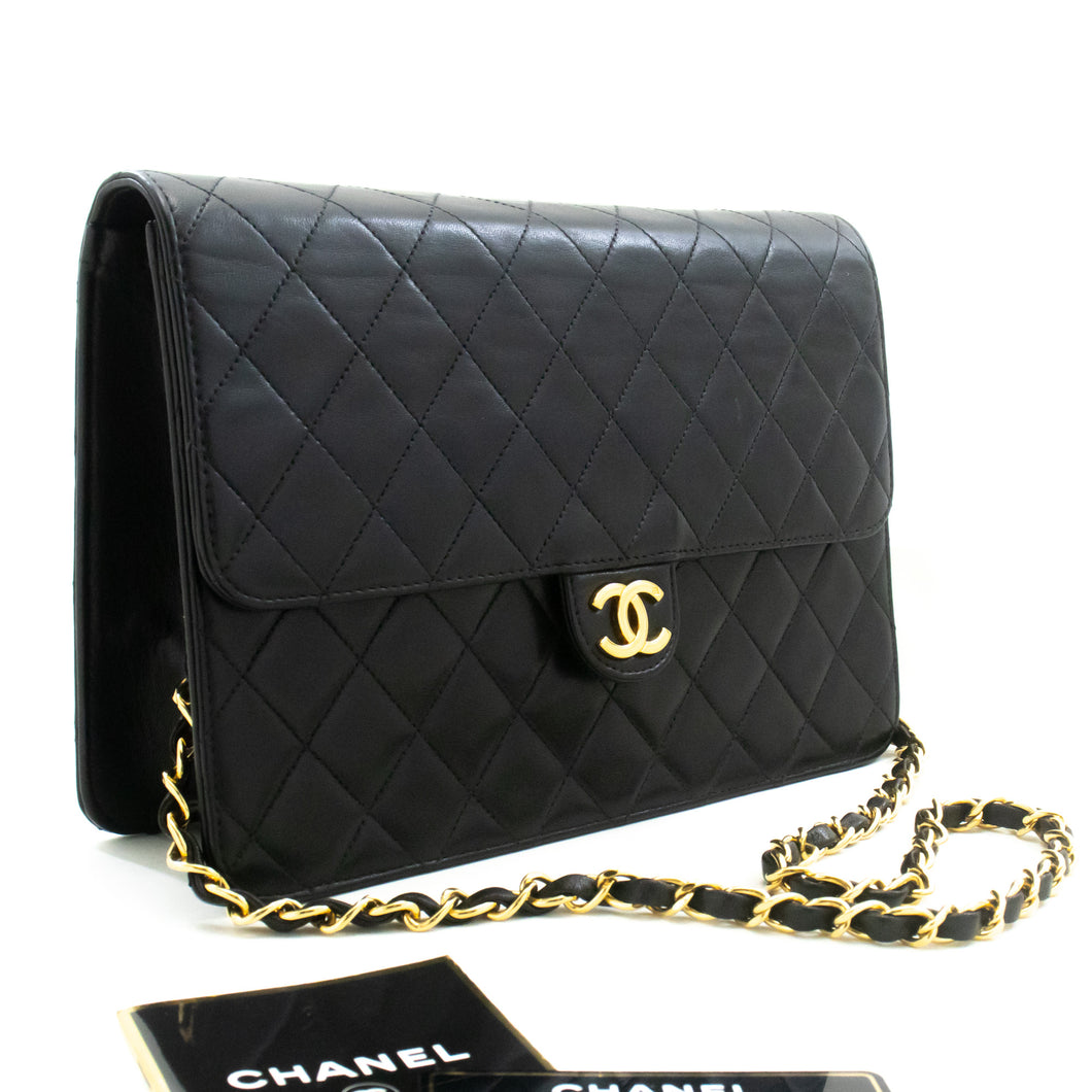 CHANEL Chain Shoulder Bag Clutch Black Quilted Flap Lambskin Purse n62 hannari-shop