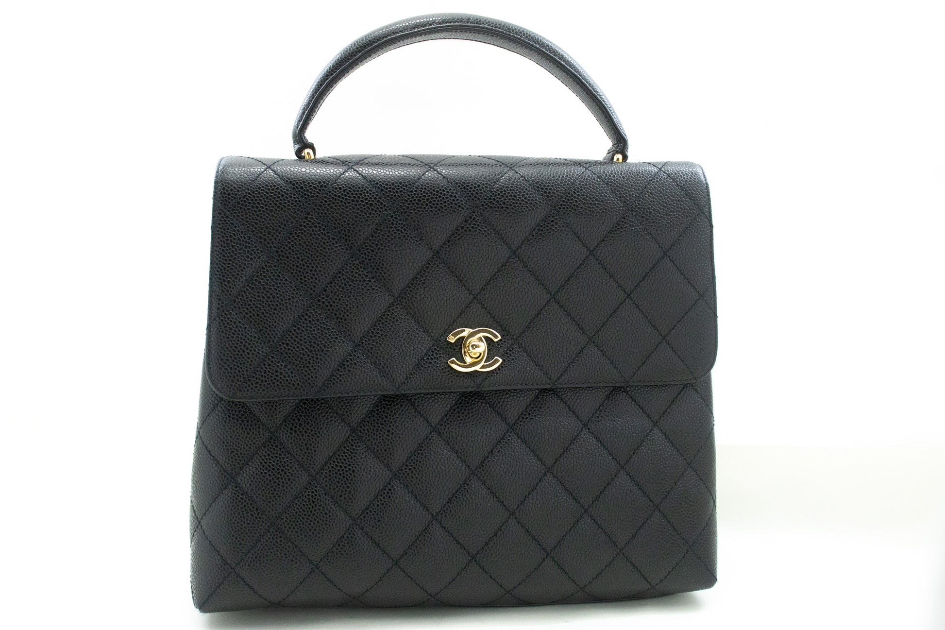 CHANEL Caviar Handbag Top Handle Bag Kelly Black Flap Leather Gold n63 hannari-shop