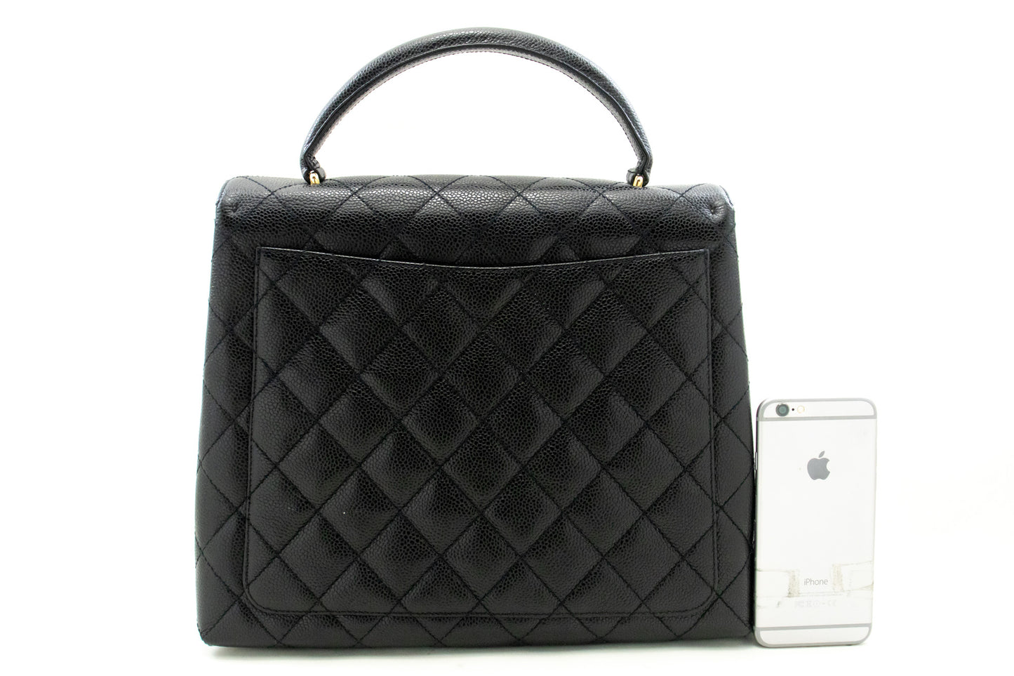 CHANEL Caviar Handbag Top Handle Bag Kelly Black Flap Leather Gold n63 hannari-shop