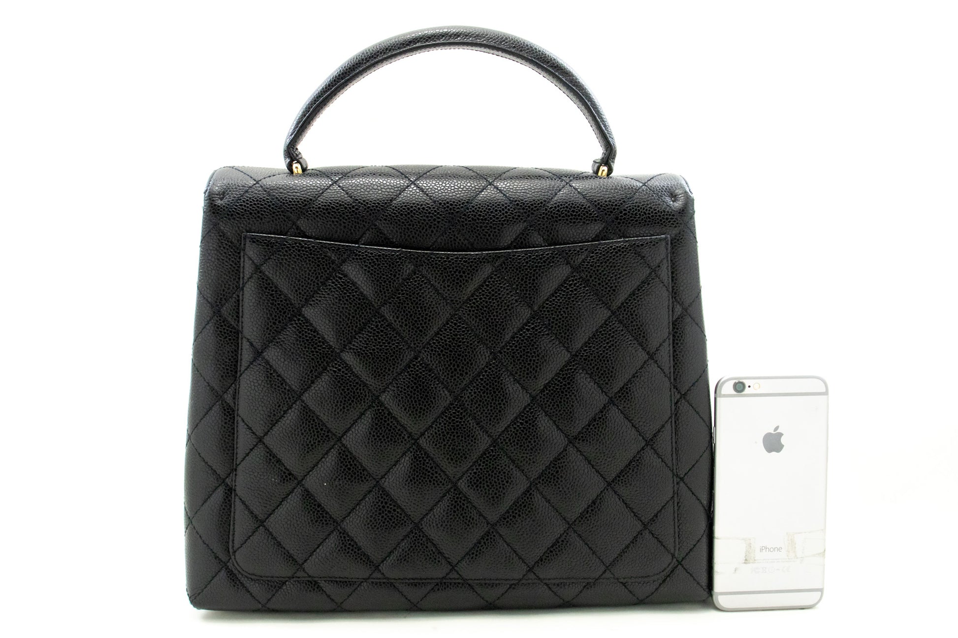 CHANEL Caviar Handbag Top Handle Bag Kelly Black Flap Leather Gold n63 hannari-shop