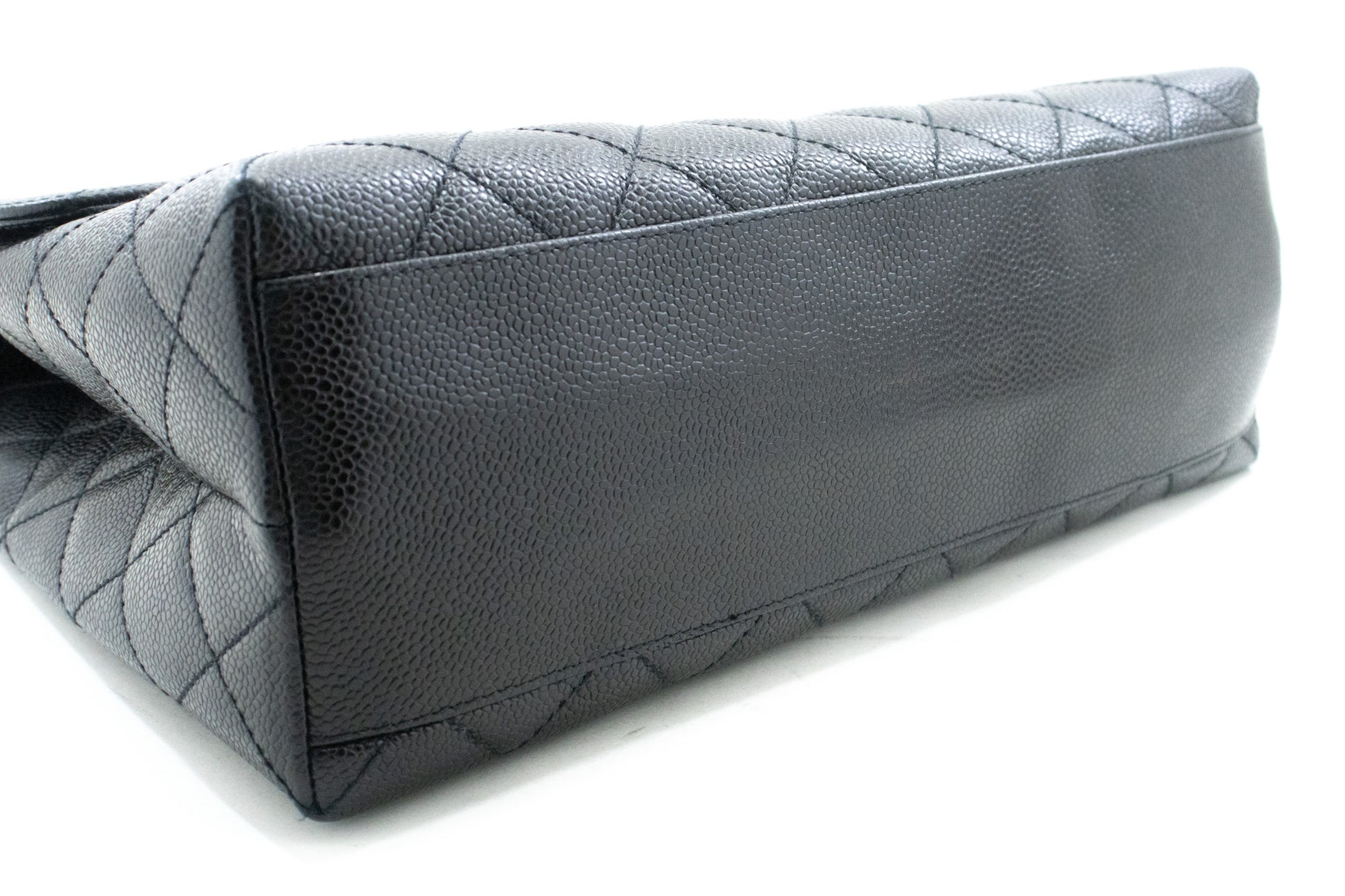 CHANEL Caviar Handbag Top Handle Bag Kelly Black Flap Leather Gold n63 hannari-shop