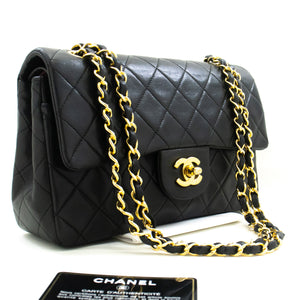 CHANEL Classic Double Flap 9" Chain Shoulder Bag Black Lambskin n10 hannari-shop