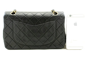 CHANEL Classic Double Flap 9" Chain Shoulder Bag Black Lambskin n10 hannari-shop
