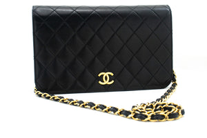 CHANEL Full Flap Chain Shoulder Bag Clutch Black Quilted Lambskin n36 hannari-shop