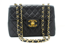 CHANEL Classic Large 11" Chain Shoulder Bag Flap Black Lambskin n20 hannari-shop