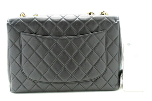 CHANEL Classic Large 11" Chain Shoulder Bag Flap Black Lambskin n20 hannari-shop