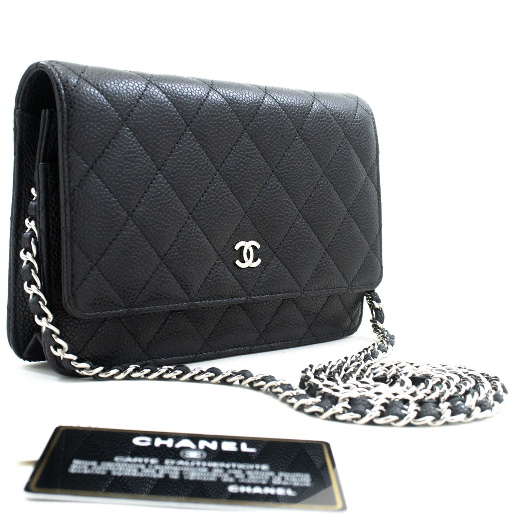 CHANEL Grained Calfskin Wallet On Chain WOC Black Shoulder Bag n94 hannari-shop