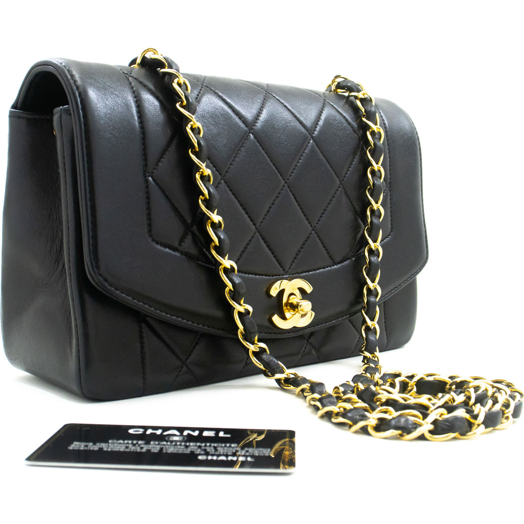 CHANEL Diana Flap Chain Shoulder Bag Black Quilted Lambskin Purse n80 hannari-shop