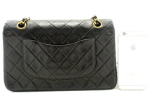 CHANEL Classic Double Flap 10" Chain Shoulder Bag Black Lambskin p18 hannari-shop