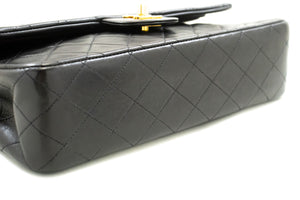 CHANEL Classic Double Flap 10" Chain Shoulder Bag Black Lambskin p18 hannari-shop