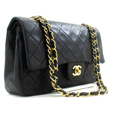 CHANEL Classic Double Flap 10" Chain Shoulder Bag Black Lambskin p21 hannari-shop