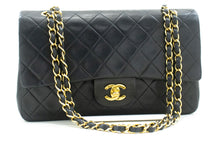 CHANEL Classic Double Flap 10" Chain Shoulder Bag Black Lambskin p21 hannari-shop