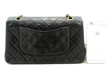 CHANEL Classic Double Flap 10" Chain Shoulder Bag Black Lambskin p21 hannari-shop