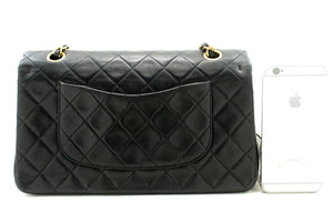 CHANEL Classic Double Flap 10" Chain Shoulder Bag Black Lambskin p21 hannari-shop