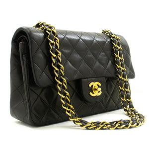 CHANEL Classic Double Flap 9" Chain Shoulder Bag Black Lambskin p90 hannari-shop