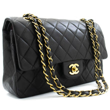 CHANEL Classic Double Flap 10" Chain Shoulder Bag Black Lambskin p10 hannari-shop