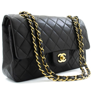 CHANEL Classic Double Flap 10" Chain Shoulder Bag Black Lambskin p10 hannari-shop