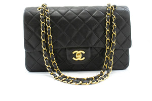 CHANEL Classic Double Flap 10" Chain Shoulder Bag Black Lambskin p10 hannari-shop