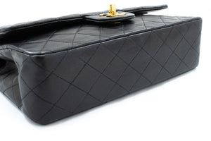 CHANEL Classic Double Flap 10" Chain Shoulder Bag Black Lambskin p10 hannari-shop