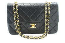 CHANEL Classic Double Flap 10" Chain Shoulder Bag Black Lambskin p99 hannari-shop