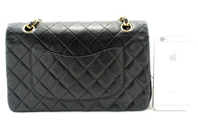 CHANEL Classic Double Flap 10" Chain Shoulder Bag Black Lambskin p99 hannari-shop
