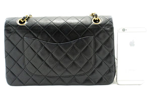 CHANEL Classic Double Flap 10" Chain Shoulder Bag Black Lambskin p99 hannari-shop