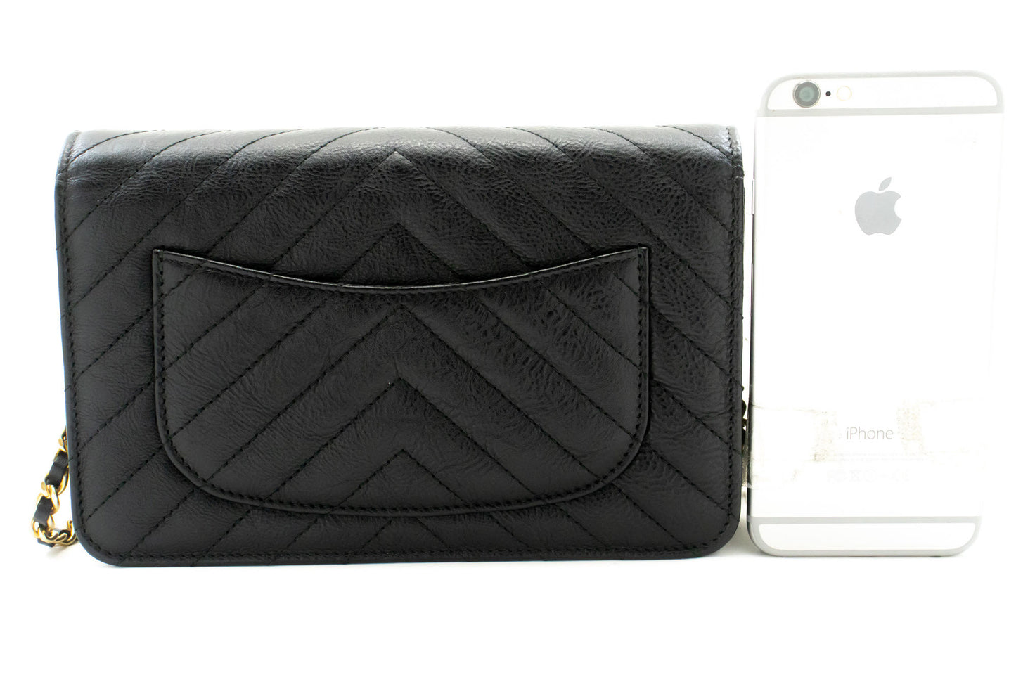 CHANEL V-Stitch Calfskin Wallet On Chain WOC Chain Shoulder Bag ab2 hannari-shop