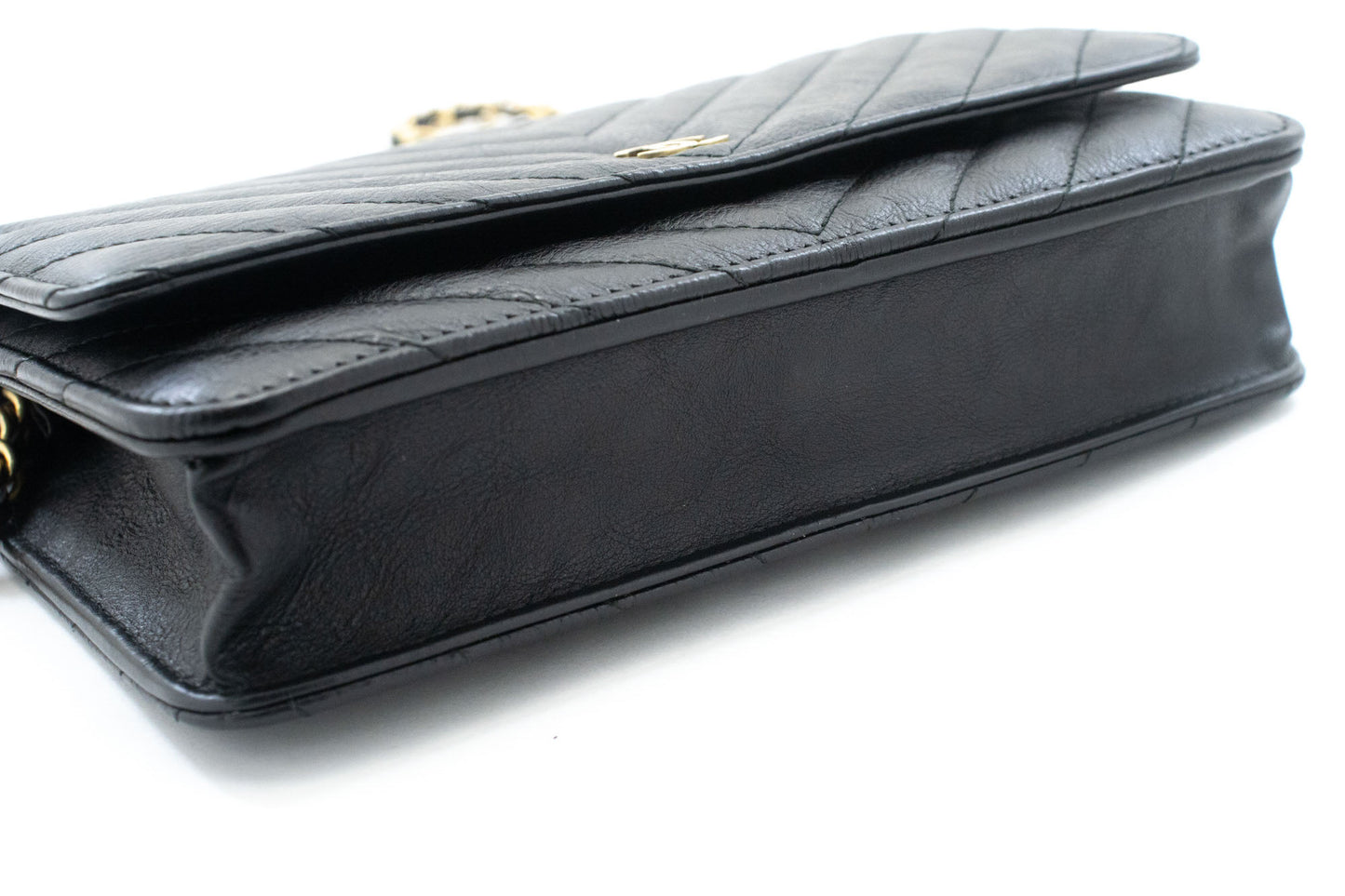 CHANEL V-Stitch Calfskin Wallet On Chain WOC Chain Shoulder Bag ab2 hannari-shop