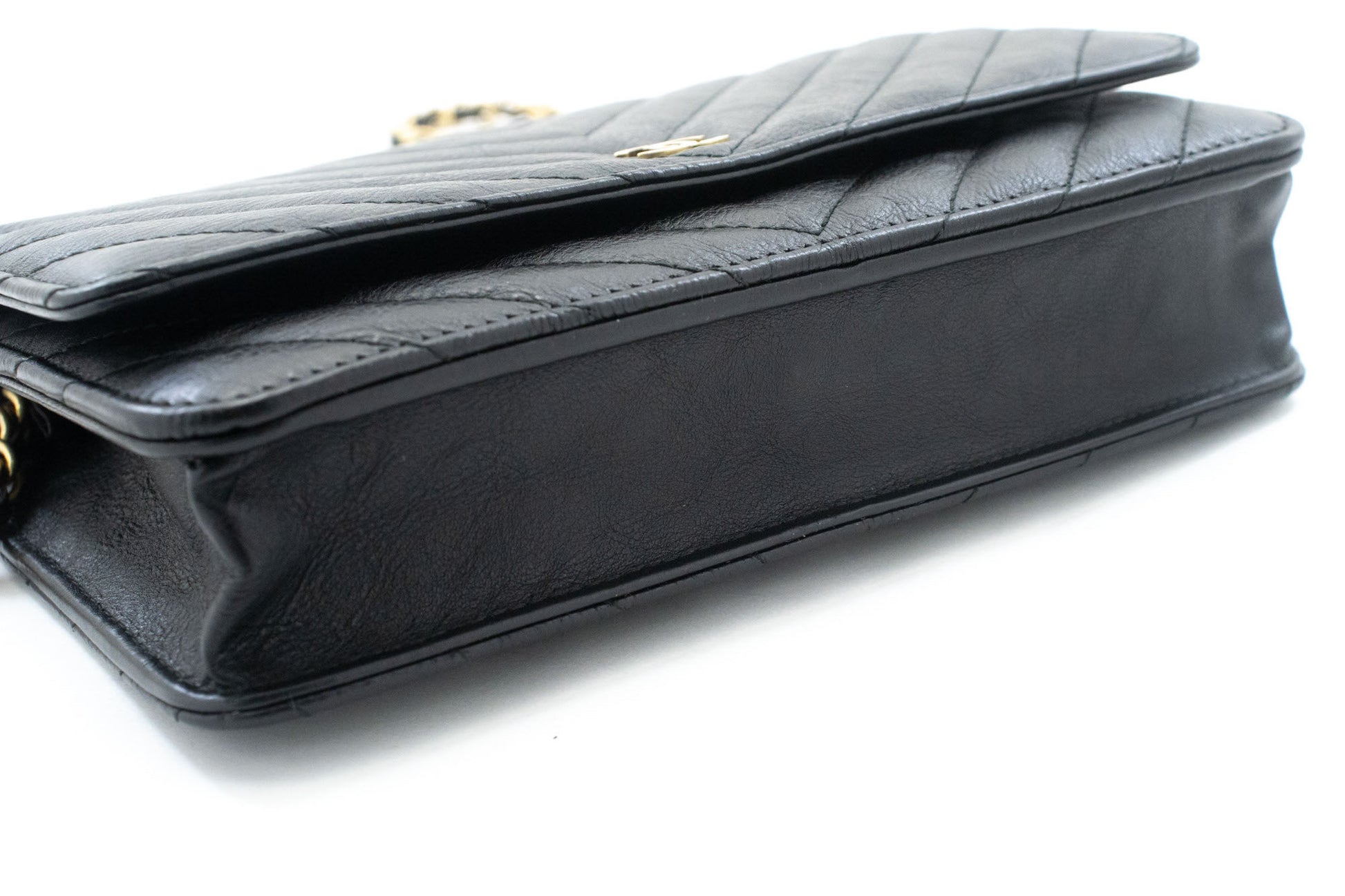 CHANEL V-Stitch Calfskin Wallet On Chain WOC Chain Shoulder Bag ab2 hannari-shop