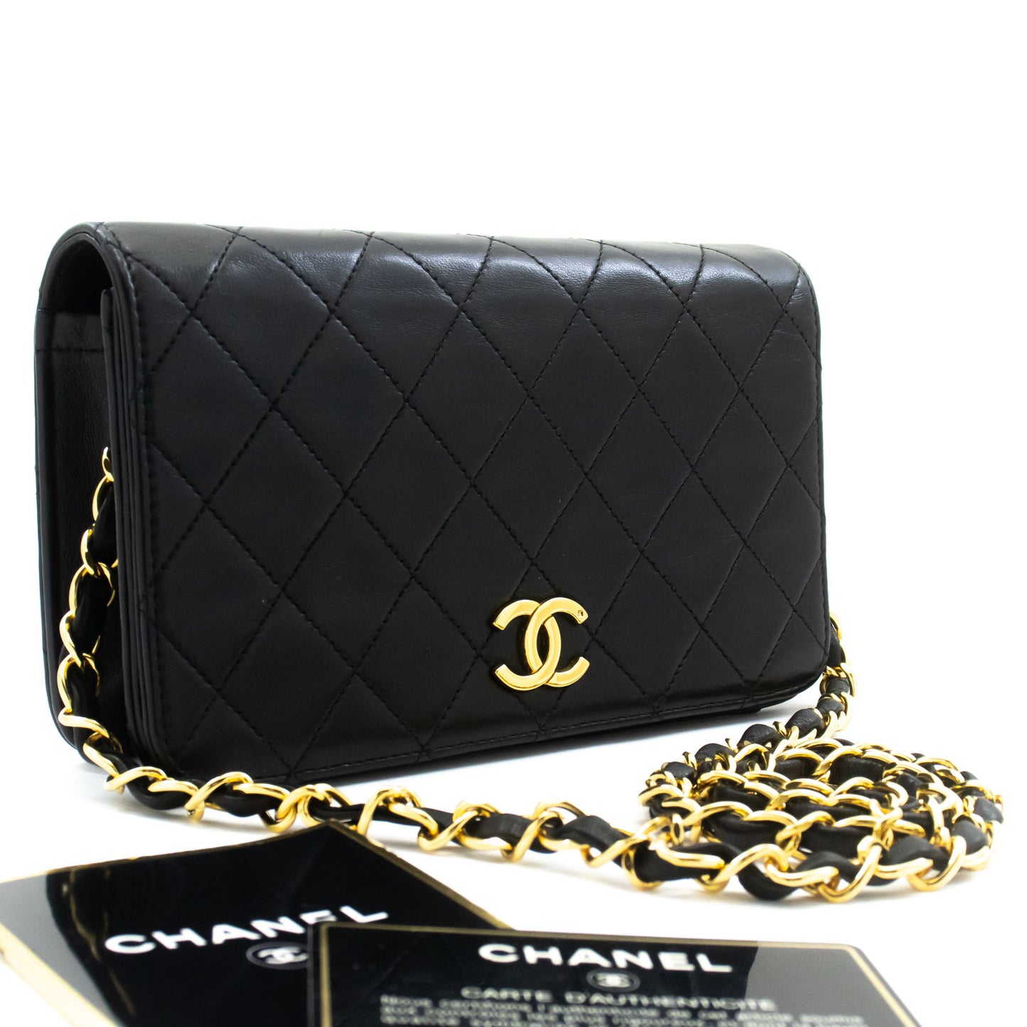 CHANEL Full Flap Small Chain Shoulder Bag Clutch Black Quilted ab7 hannari-shop