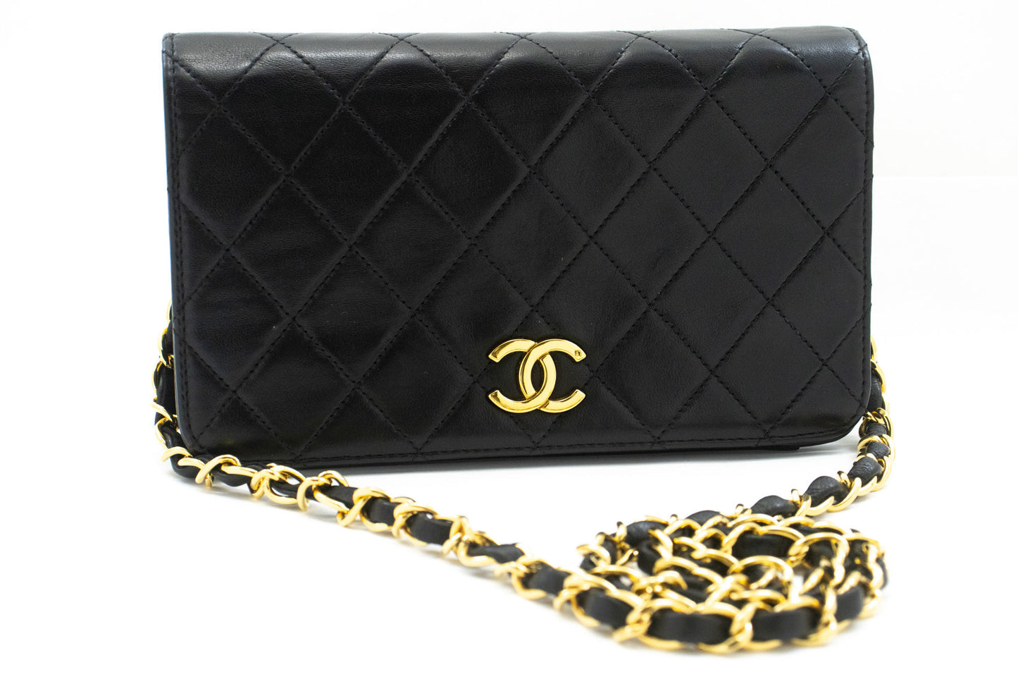 CHANEL Full Flap Small Chain Shoulder Bag Clutch Black Quilted ab7 hannari-shop