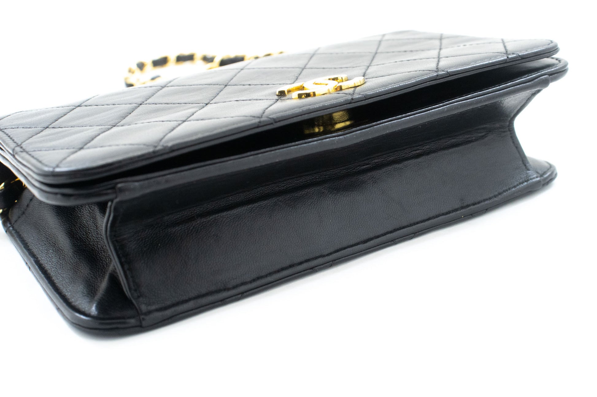CHANEL Full Flap Small Chain Shoulder Bag Clutch Black Quilted ab7 hannari-shop