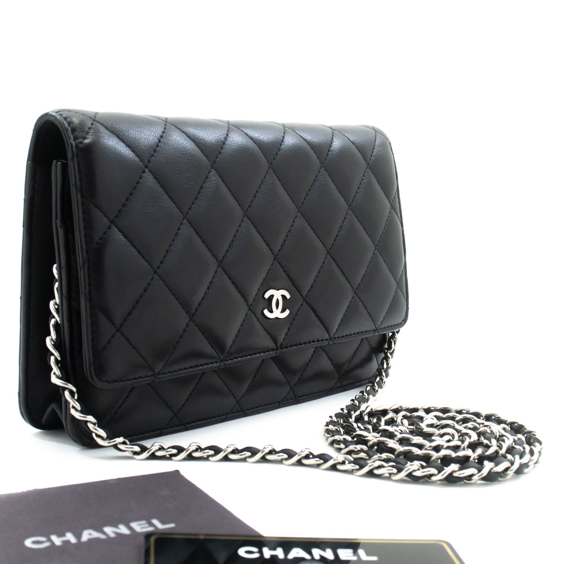 CHANEL Black Classic Wallet On Chain WOC Shoulder Bag Lambskin ab8 hannari-shop