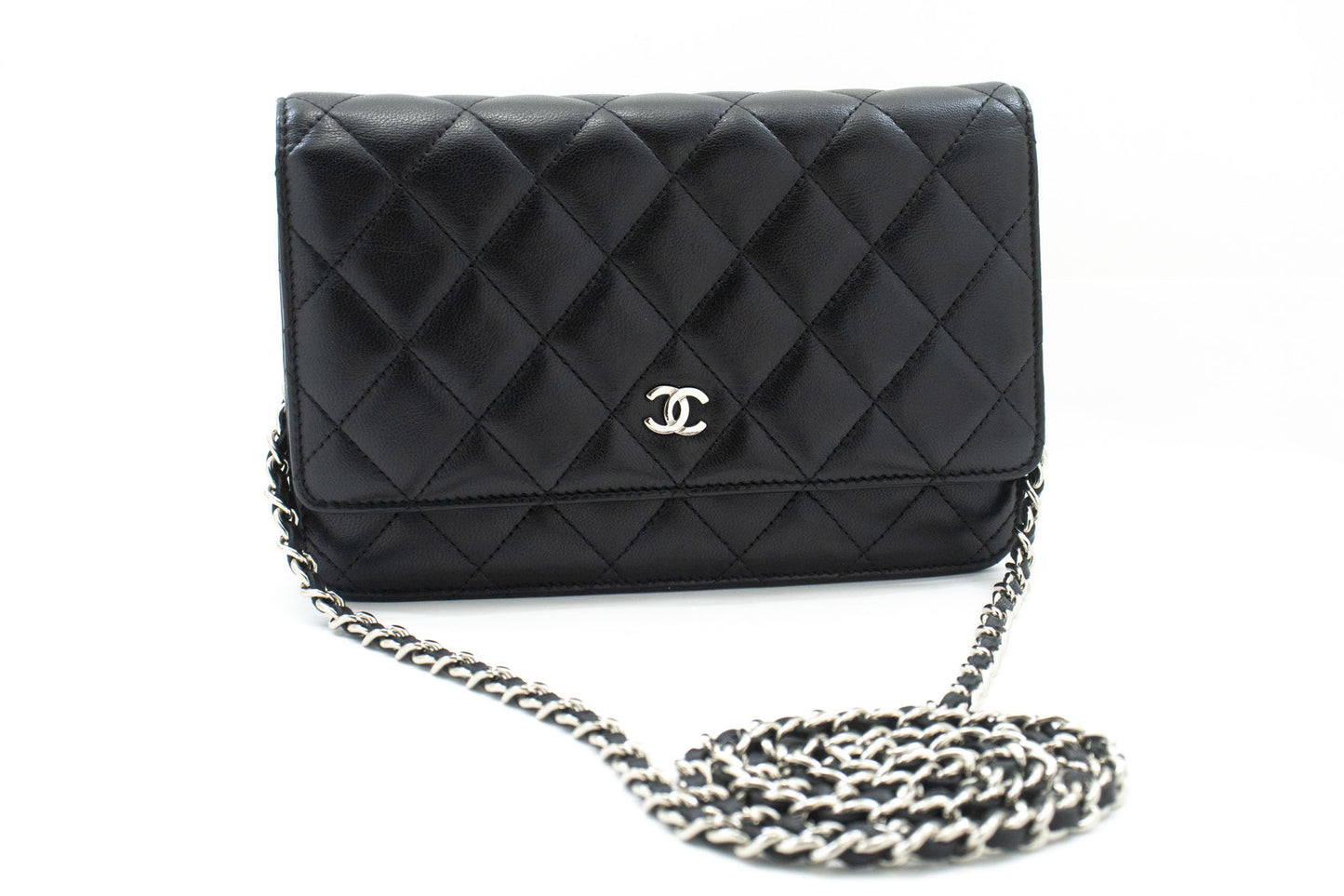 CHANEL Black Classic Wallet On Chain WOC Shoulder Bag Lambskin ab8 hannari-shop