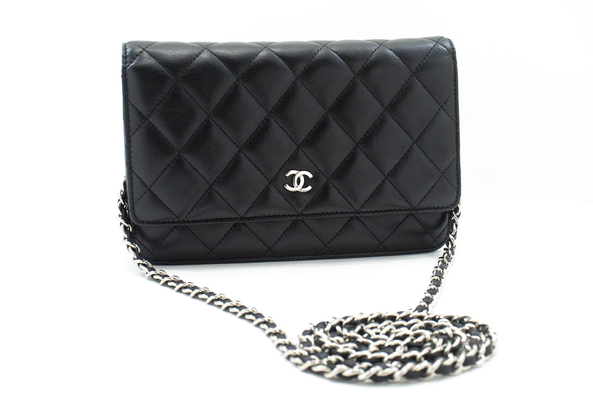 CHANEL Black Classic Wallet On Chain WOC Shoulder Bag Lambskin ab8 hannari-shop
