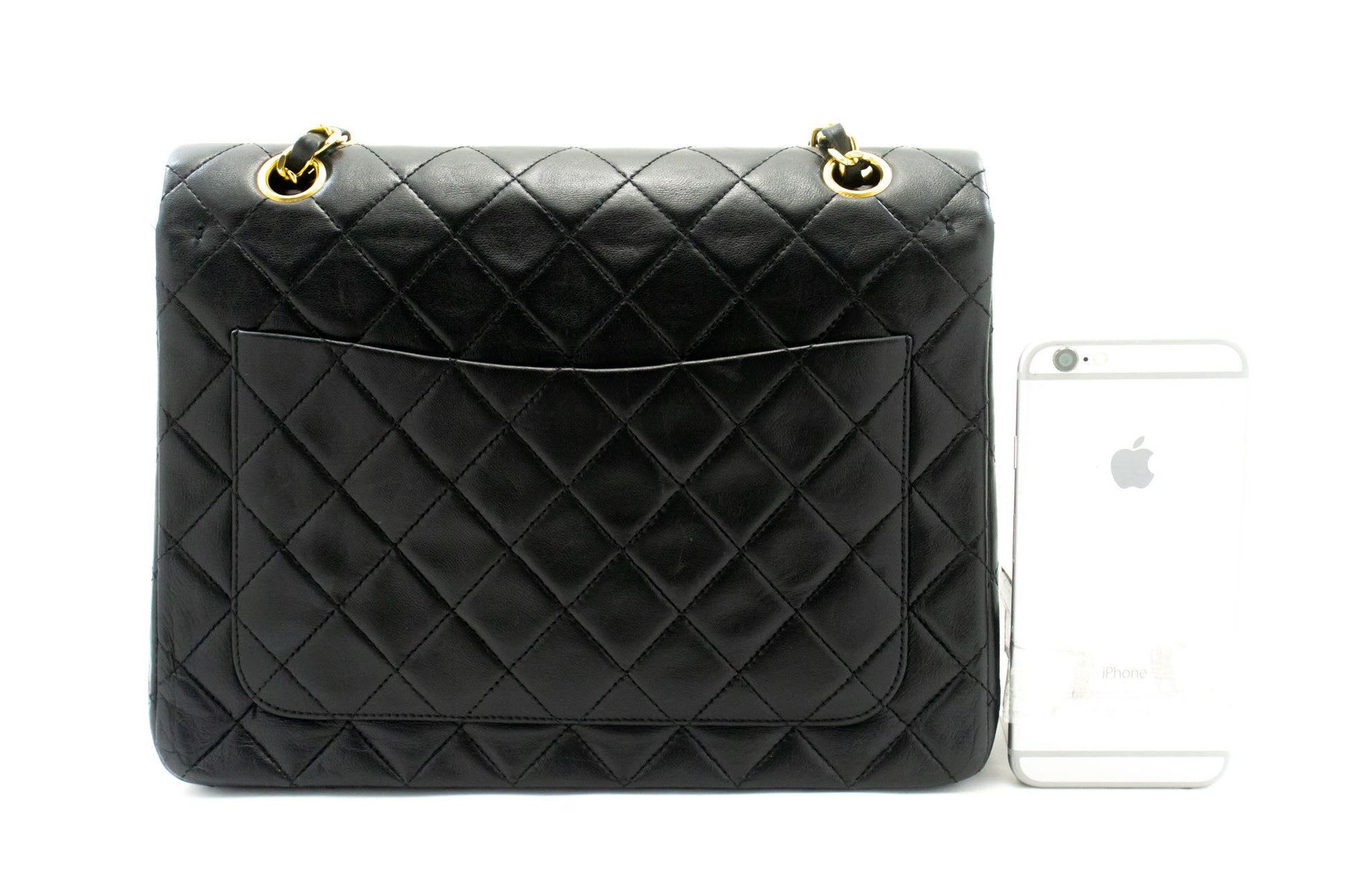 CHANEL Classic Double Flap Square Chain Shoulder Bag Black Lamb ad7 hannari-shop