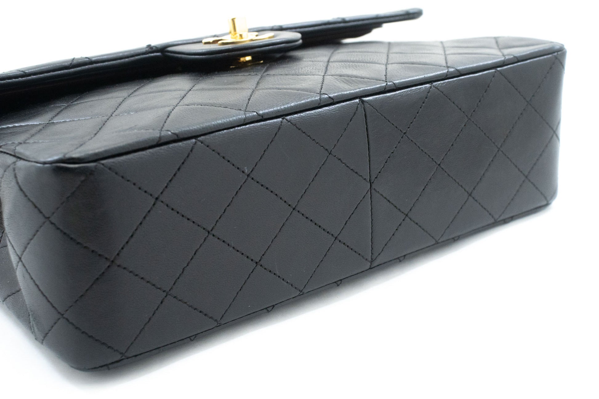CHANEL Classic Double Flap Square Chain Shoulder Bag Black Lamb ad7 hannari-shop
