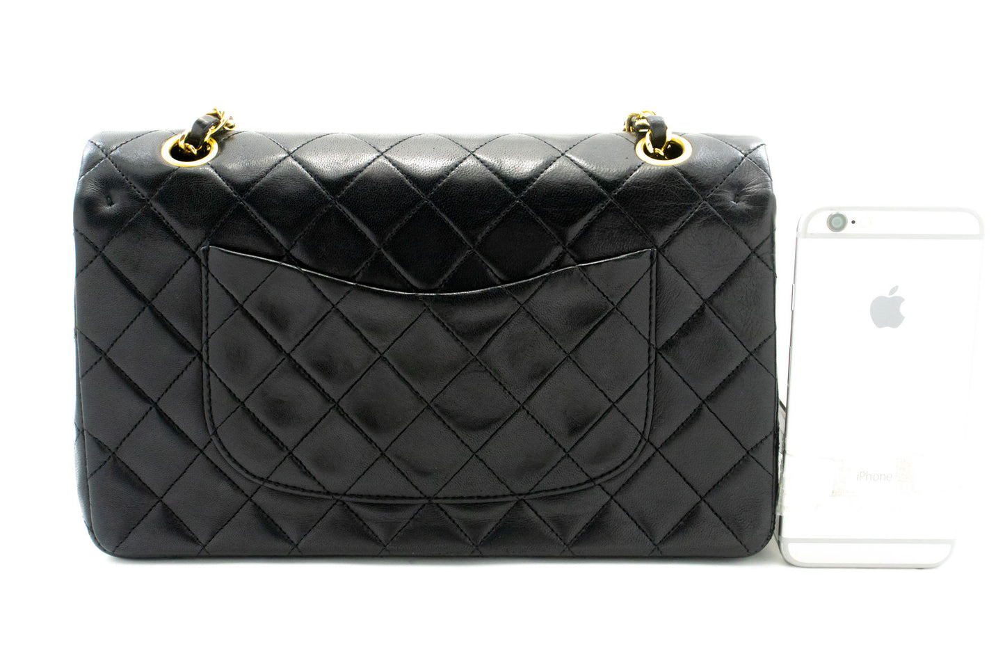 CHANEL Classic Double Flap 10" Chain Shoulder Bag Black Lambskin ad8 hannari-shop
