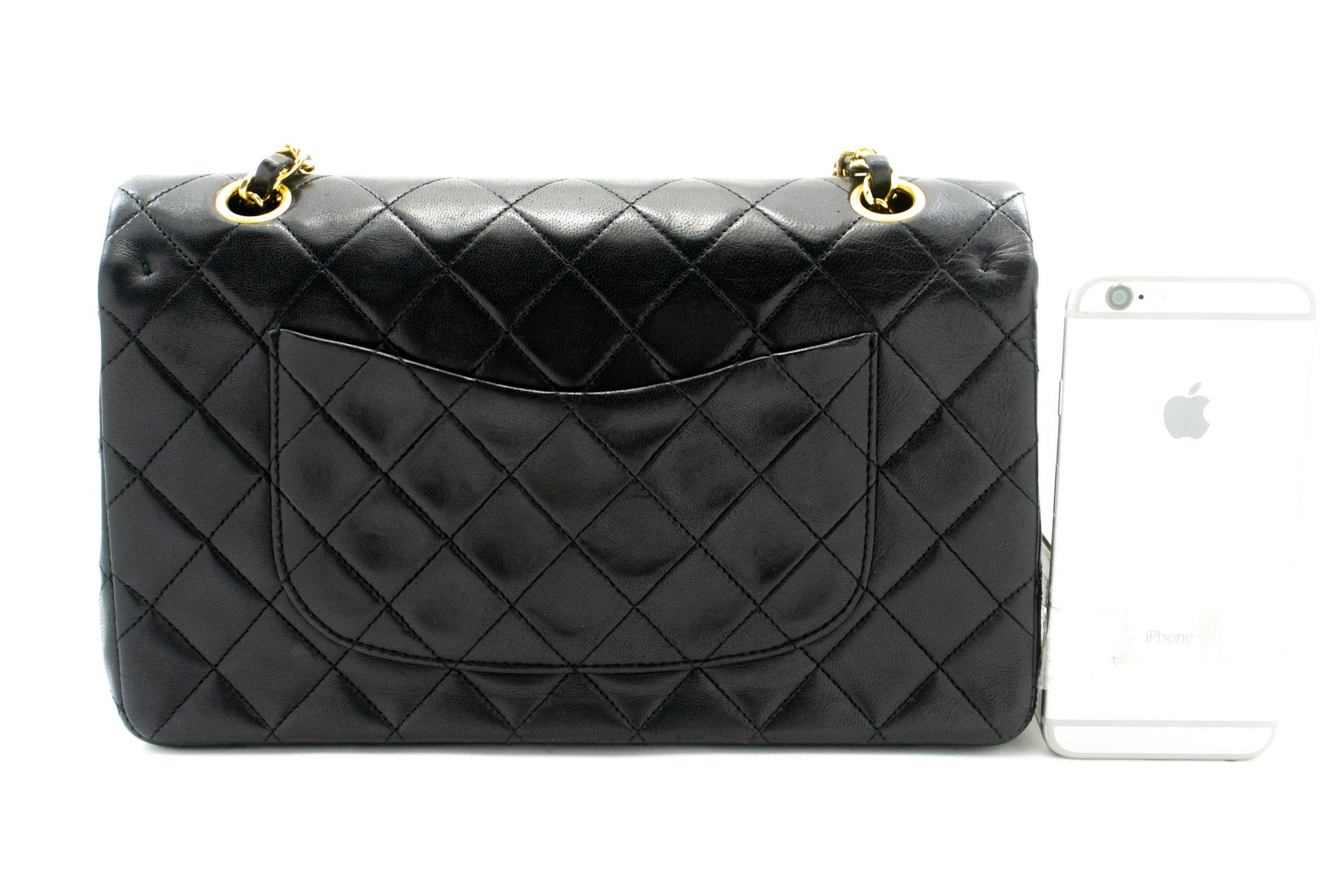 CHANEL Classic Double Flap 10" Chain Shoulder Bag Black Lambskin ad8 hannari-shop