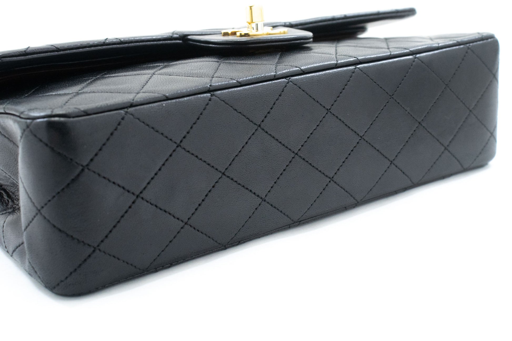 CHANEL Classic Double Flap 10" Chain Shoulder Bag Black Lambskin ad8 hannari-shop