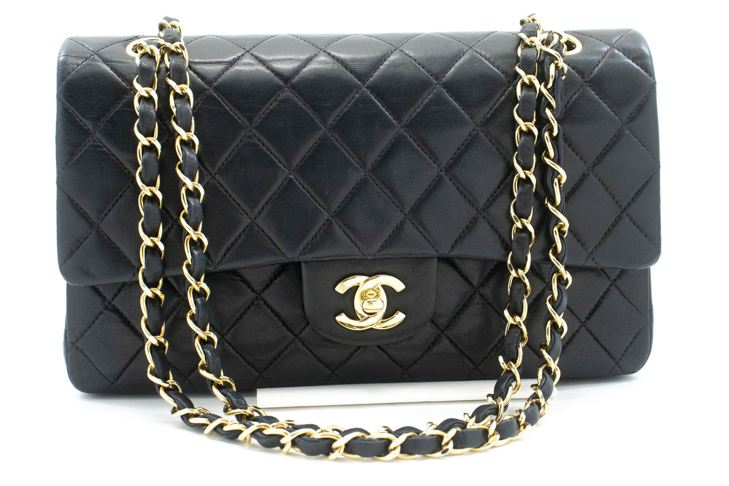 CHANEL Classic Double Flap 10" Chain Shoulder Bag Black Lambskin ac9 hannari-shop