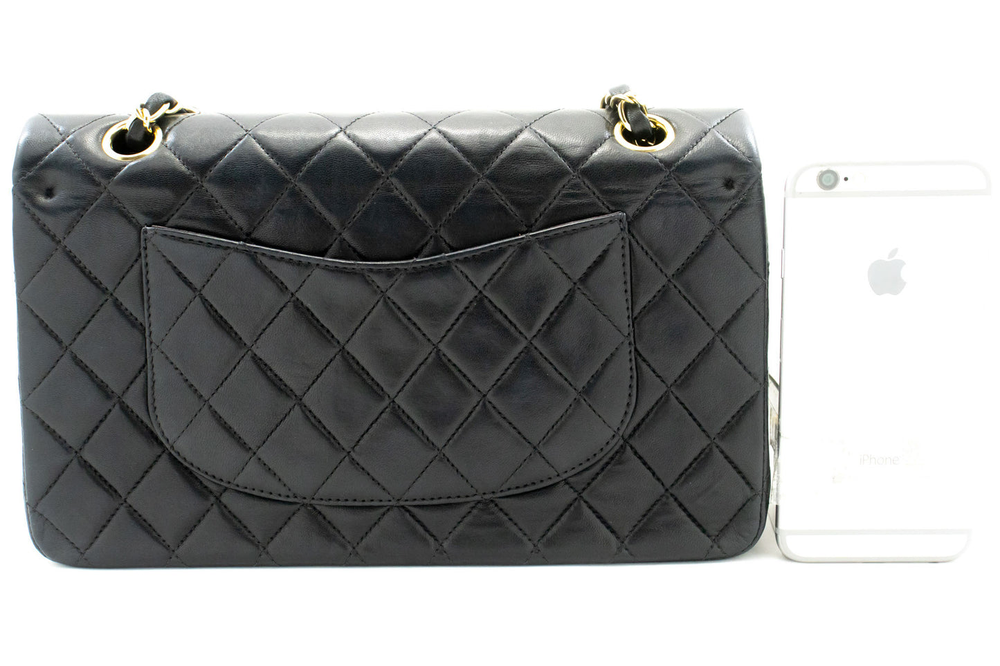 CHANEL Classic Double Flap 10" Chain Shoulder Bag Black Lambskin ac9 hannari-shop