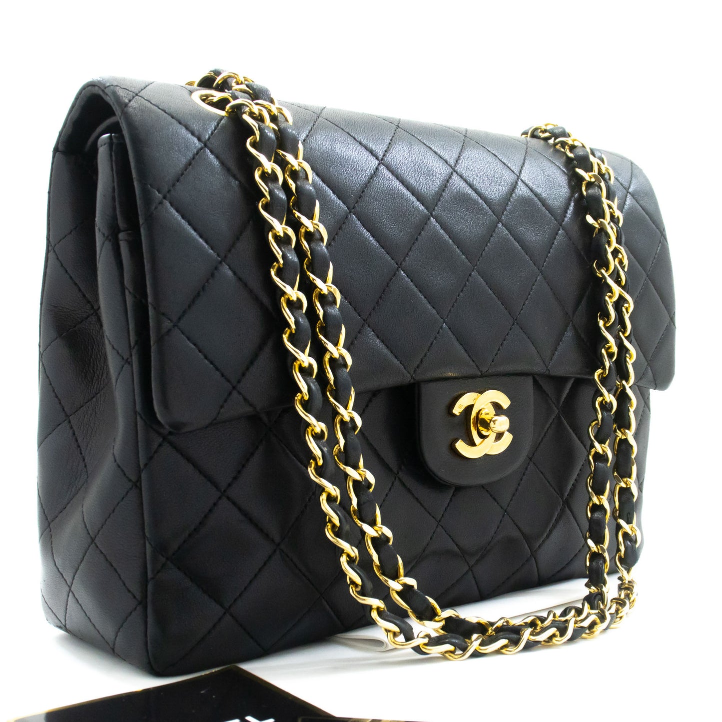 CHANEL Classic Double Flap Square Chain Shoulder Bag Black Lamb ad1 hannari-shop