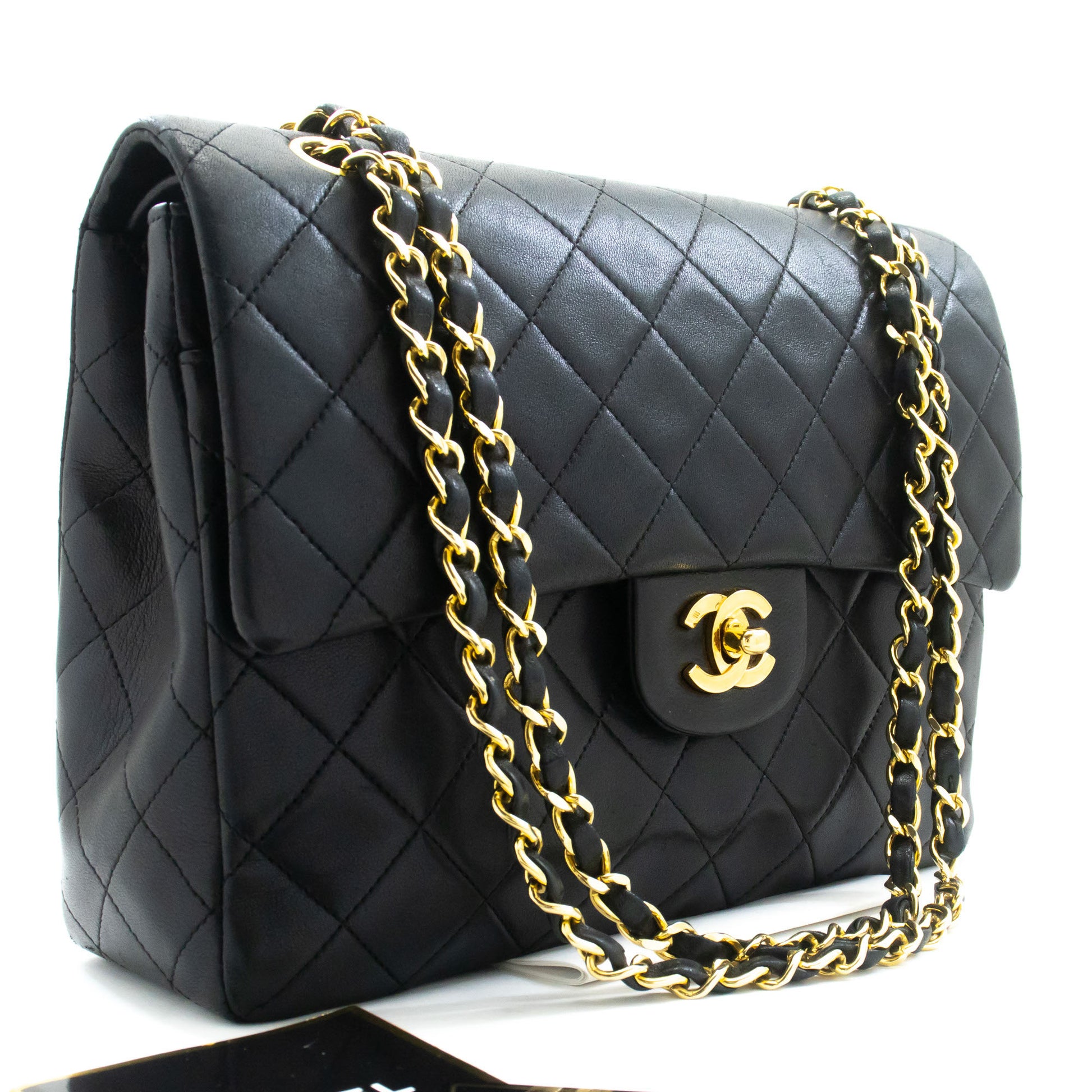 CHANEL Classic Double Flap Square Chain Shoulder Bag Black Lamb ad1 hannari-shop