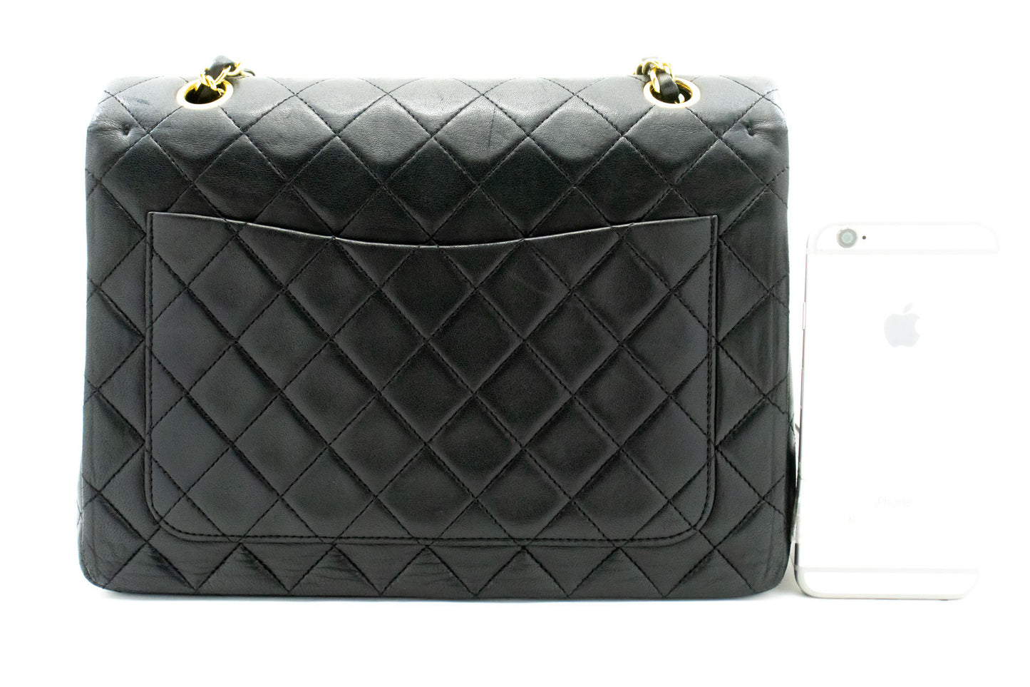 CHANEL Classic Double Flap Square Chain Shoulder Bag Black Lamb ad1 hannari-shop