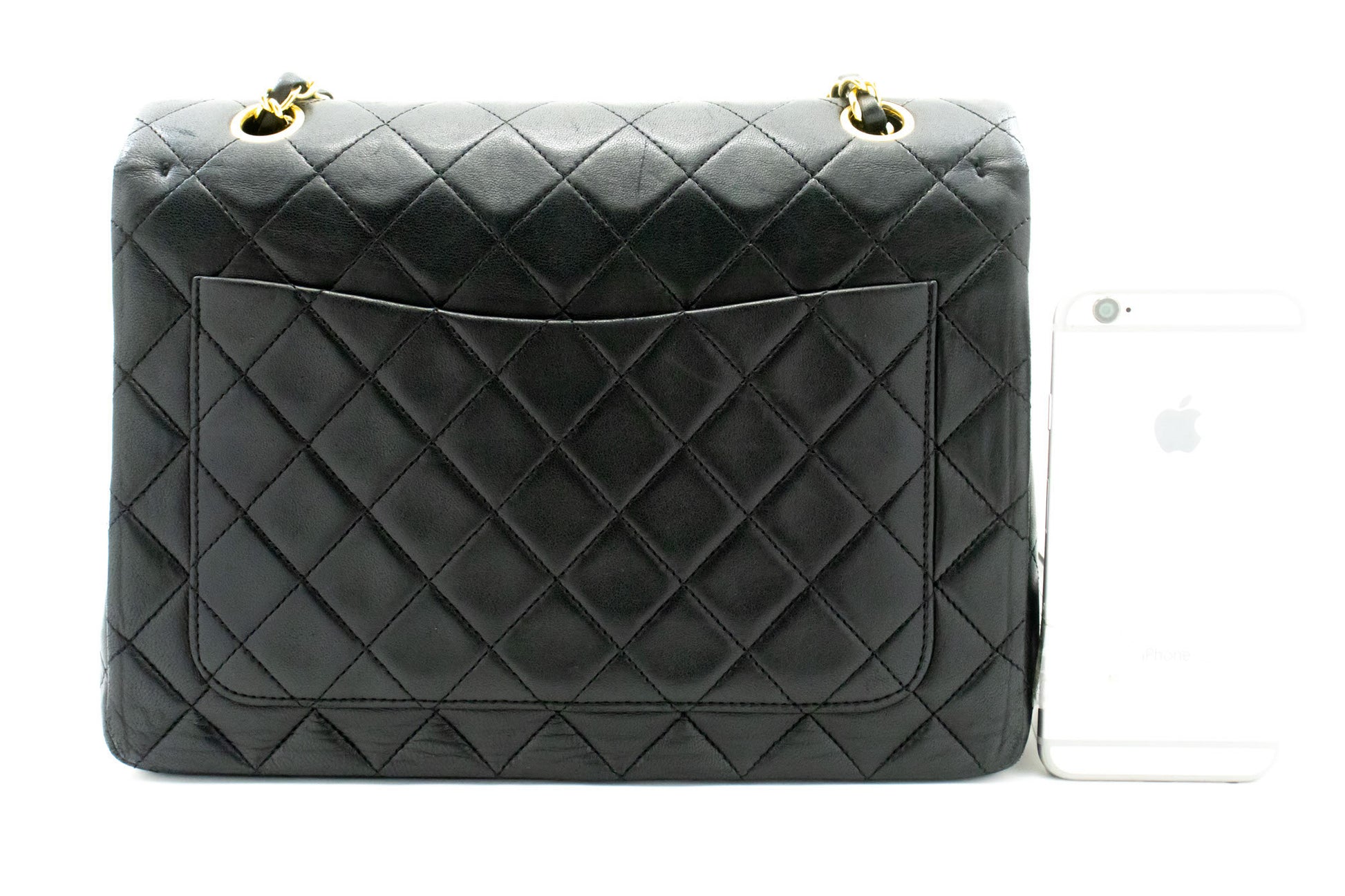CHANEL Classic Double Flap Square Chain Shoulder Bag Black Lamb ad1 hannari-shop