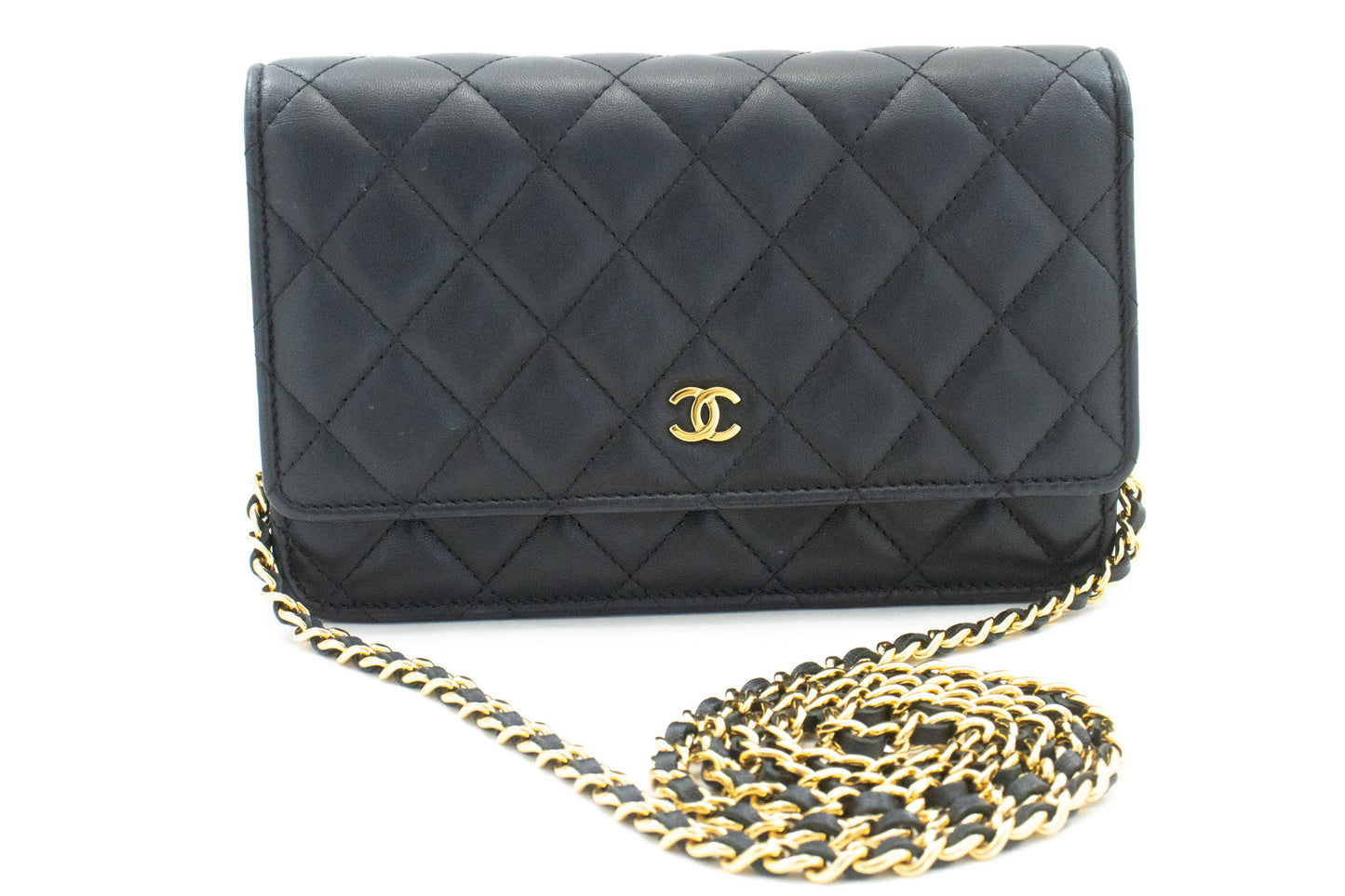 CHANEL Black Classic Wallet On Chain WOC Shoulder Bag Crossbody ae8 hannari-shop