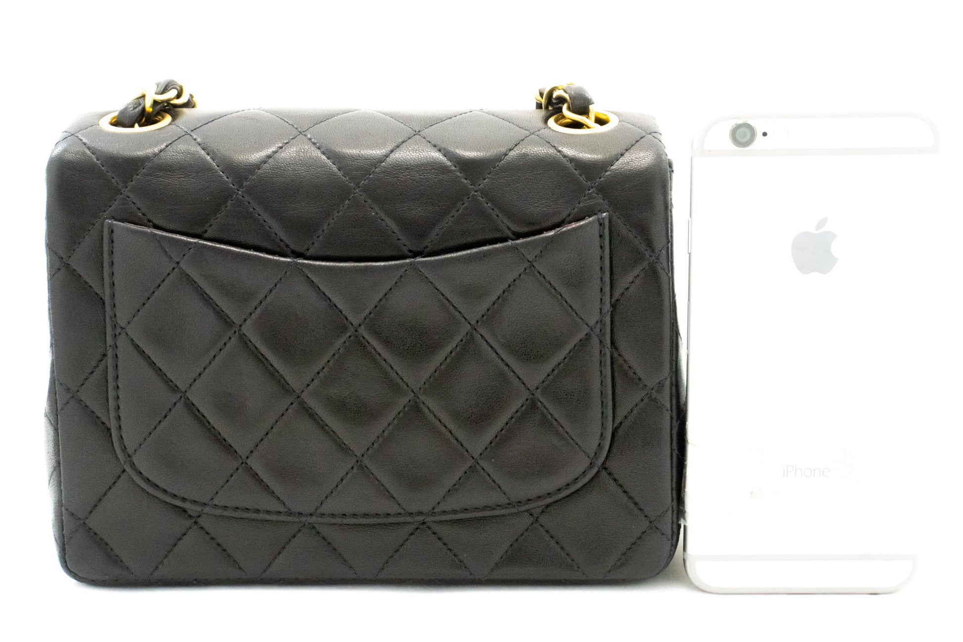 CHANEL Mini Square Small Chain Shoulder Bag Crossbody Black Lamb af1 hannari-shop