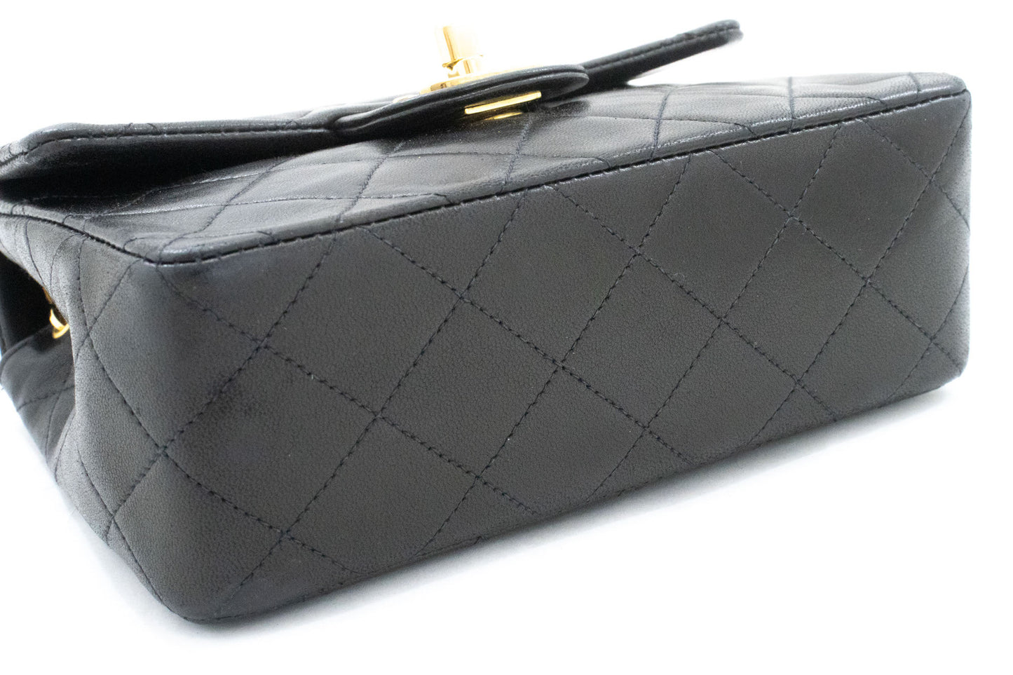 CHANEL Mini Square Small Chain Shoulder Bag Crossbody Black Lamb af1 hannari-shop